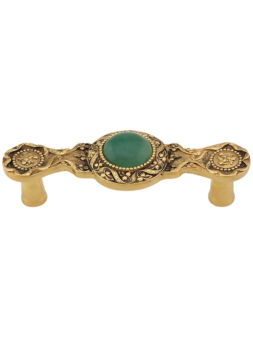 Victorian Jewel Pull Inset with Green Aventurine - 3" Center-to-Center